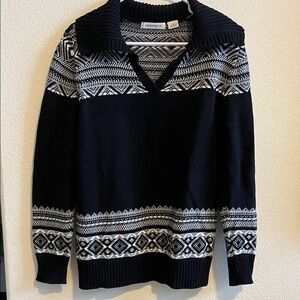 Liz Claiborne Black & White V-Neck Patterned Women’s Sweater